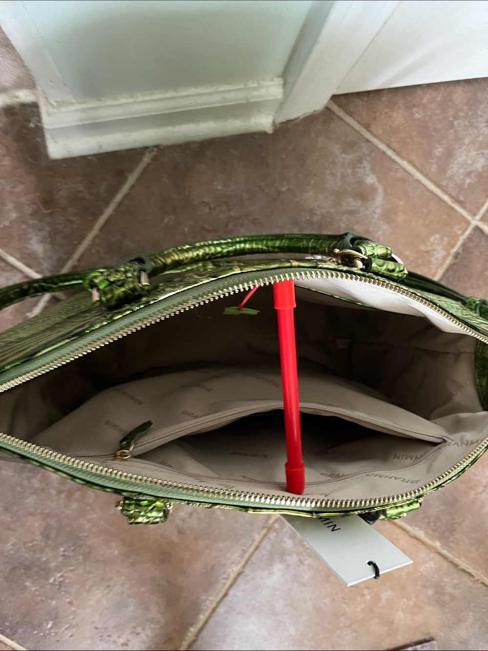 NEW WITH TAGS BRAHMIN Lux Croc-Embossed SHOULDER BAG Handbag in Metallic Green - Picture 10 of 13